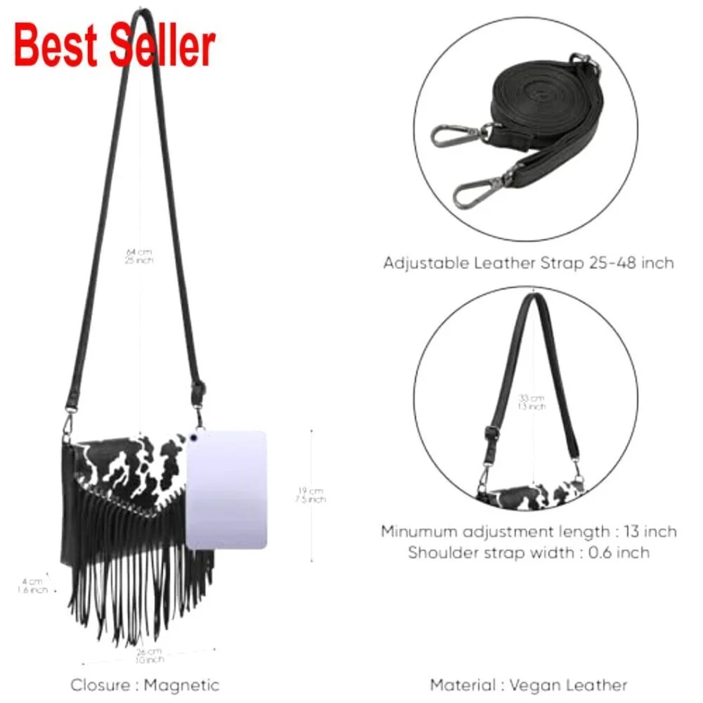 PU Leather Hobo Crossbody Bag with Fringe Tassel Western Style